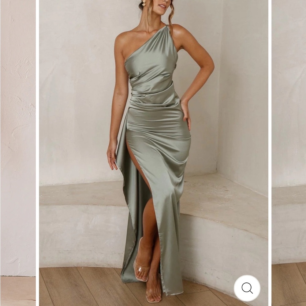 One shoulder dress with open back. NEVER WORN. Brand new. Jade color